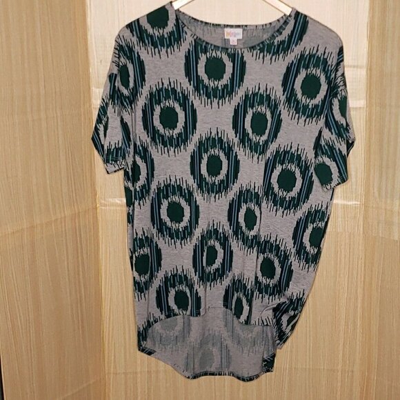 Lularoe Womens Grey Green Geometric Circle High Low Tunic Top Small - Picture 1 of 6